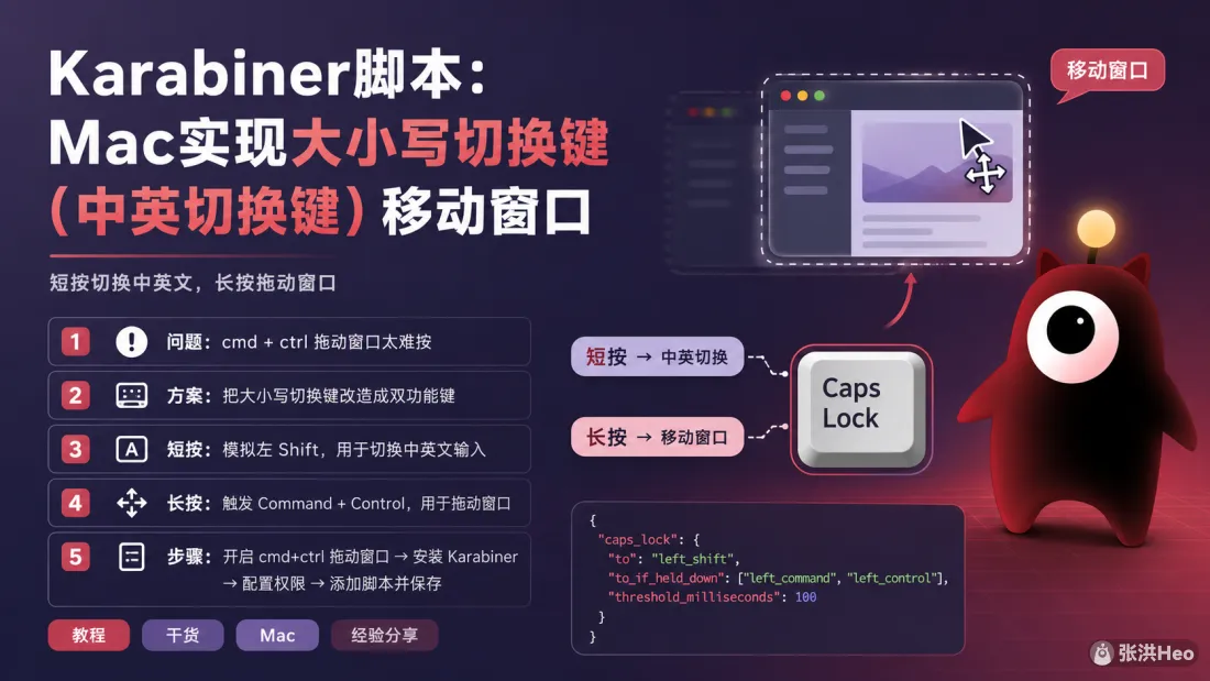 Karabiner脚本:Mac实现大小写切换键(中英切换键)移动窗口摘要图